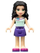 Minifigurka: FRND0108:  Friends Emma - Dark Purple Skirt, Light Aqua Top with Flower at Neck