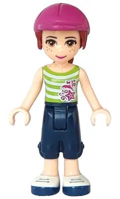 FRND0110:  Friends Mia - Dark Blue Cropped Trousers, Lime and White Striped Top, Helmet