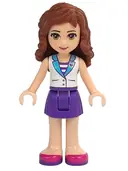 Minifigurka: FRND0111:  Friends Olivia (Light Nougat) - Dark Purple Skirt, White Top with Medium Azure Collar, Striped Inset