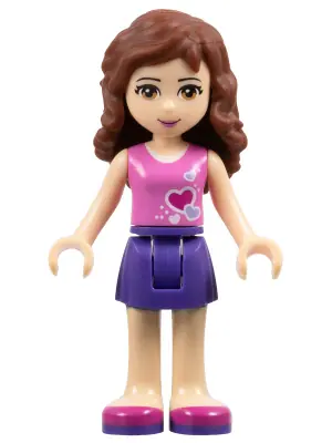 FRND0115:  Friends Olivia (Light Nougat) - Dark Purple Skirt, Dark Pink Top with Hearts and White Undershirt