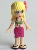 Minifigurka: FRND0116:  Friends Stephanie - Magenta Wrap Skirt, Lime Bikini Top, Flower