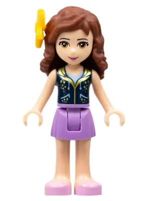 FRND0119:  Friends Olivia (Light Nougat) - Medium Lavender Skirt, Dark Blue Vest Top, Flower