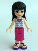 Minifigurka: FRND0131:  Friends Maya - Magenta Mid Length Skirt, White Plaid Button Shirt