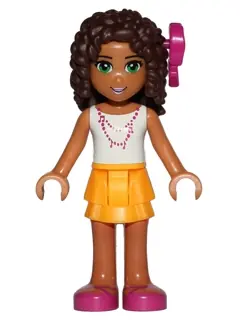 FRND0132:  Friends Andrea - Bright Light Orange Layered Skirt, White Top with Necklace with Music Notes, Bow