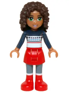 FRND0133:  Friends Andrea - Red Skirt and Boots, Dark Blue Sweater Top