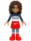 Minifigurka: FRND0133:  Friends Andrea - Red Skirt and Boots, Dark Blue Sweater Top