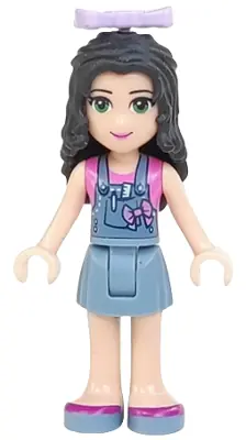 FRND0135:  Friends Emma - Sand Blue Overalls Skirt, Dark Pink Top, Sand Blue Shoes, Lavender Bow