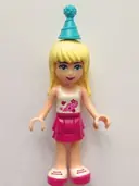 Minifigurka: FRND0136:  Friends Stephanie - Magenta Layered Skirt, White Top with Stars, Medium Azure Party Hat