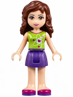 FRND0137:  Friends Olivia (Light Nougat) - Dark Purple Skirt, Lime Top with Heart Electron Orbitals