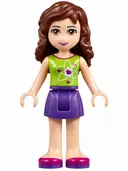 Minifigurka: FRND0137:  Friends Olivia (Light Nougat) - Dark Purple Skirt, Lime Top with Heart Electron Orbitals