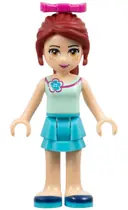 Minifigurka: FRND0139:  Friends Mia - Medium Azure Layered Skirt, Light Aqua Top with Flower, Magenta Bow