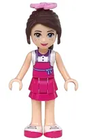 Minifigurka: FRND0142:  Friends Naomi (Light Nougat) - White Top with Magenta Apron, Magenta Skirt, Bright Pink Flower