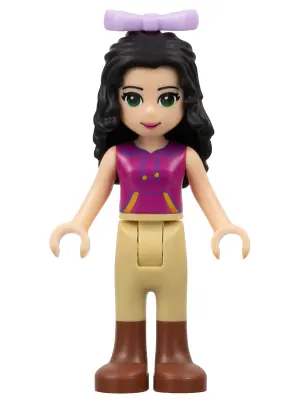 FRND0156:  Friends Emma - Tan Riding Pants, Magenta Top with Yellow and Dark Purple Trim, Lavender Bow