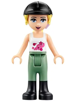 FRND0157:  Friends Stephanie - Sand Green Riding Pants, Black Riding Helmet, Lavender Bow, White Top with Stars