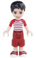 Minifigurka: FRND0162:  Friends Nate - Dark Red Cropped Trousers Large Pockets, Red and White Striped Shirt