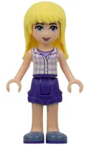 Minifigurka: FRND0163:  Friends Stephanie - Dark Purple Shorts, White Plaid Button Shirt