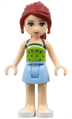 FRND0166:  Friends Mia - Bright Light Blue Skirt, Lime Halter Top with Dark Green Dots