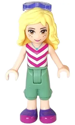 FRND0168:  Friends Naya - Sand Green Cropped Trousers, Magenta and White V-Striped Top, Sunglasses