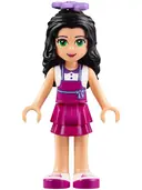 Minifigurka: FRND0172:  Friends Emma - Magenta Layered Skirt, White Top with Magenta Apron, Medium Lavender Flower