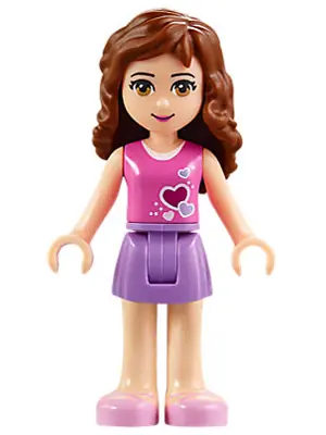 FRND0175:  Friends Olivia (Light Nougat) - Medium Lavender Skirt, Dark Pink Top with Hearts and White Undershirt
