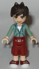 Minifigurka: FRND0177:  Friends Noah - Dark Red Cropped Trousers Large Pockets, Sand Green Hooded Top