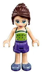 FRND0193:  Friends Naomi (Light Nougat) - Lime Halter Top with Dark Green Dots, Dark Purple Shorts, Sand Blue Shoes