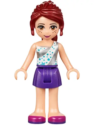 FRND0195:  Friends Mia - Dark Purple Skirt, White One Shoulder Top with Stars