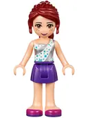Minifigurka: FRND0195:  Friends Mia - Dark Purple Skirt, White One Shoulder Top with Stars