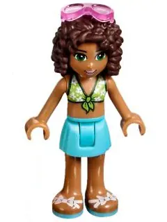 FRND0197:  Friends Andrea - Medium Azure Skirt, Lime Swimsuit Top, Sunglasses