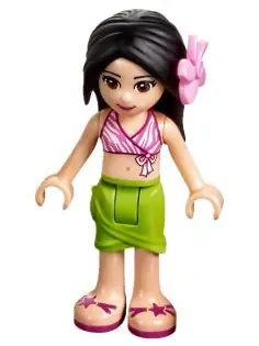 FRND0199:  Friends Martina - Lime Wrap Skirt, Dark Pink and White Swimsuit Top, Bright Pink Flower
