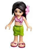 Minifigurka: FRND0199:  Friends Martina - Lime Wrap Skirt, Dark Pink and White Swimsuit Top, Bright Pink Flower