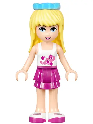 FRND0201:  Friends Stephanie - Magenta Layered Skirt, White Top with Stars, Medium Azure Bow