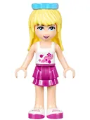 Minifigurka: FRND0201:  Friends Stephanie - Magenta Layered Skirt, White Top with Stars, Medium Azure Bow
