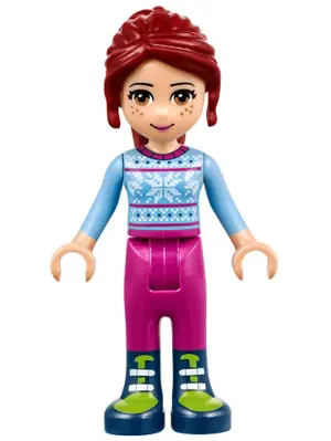 FRND0212:  Friends Mia - Magenta Trousers, Bright Light Blue Snowflake Sweater Top