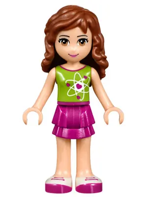 FRND0215:  Friends Olivia (Light Nougat) - Magenta Layered Skirt, Lime Top with Heart Electron Orbitals Pattern