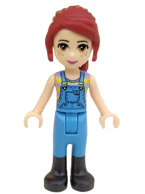 FRND0224:  Friends Mia - Medium Blue Overalls, Striped Shirt, Dark Red Hair