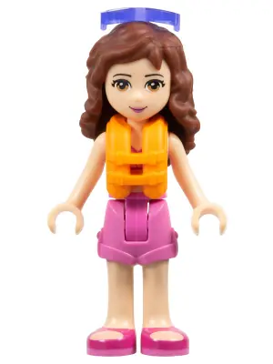 FRND0230:  Friends Olivia (Light Nougat) - Dark Pink Shorts, Dark Pink and White Swimsuit Top, Life Jacket, Sunglasses