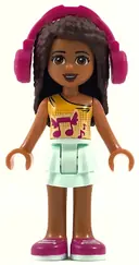 Minifigurka: FRND0249:  Friends Andrea - Light Aqua Layered Skirt, Bright Light Orange Top with Winged Music Notes, Headphones