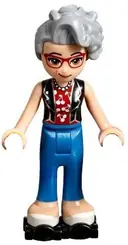 Minifigurka: FRND0254:  Friends Dottie - Blue Trousers, Black Vest over Red Shirt with Cherries, Black Roller Skates