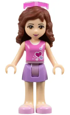 FRND0257:  Friends Olivia (Light Nougat) - Medium Lavender Skirt, Dark Pink Top with Hearts and White Undershirt, Trans-Dark Pink Sunglasses