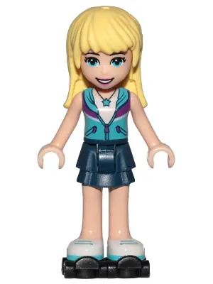 FRND0258:  Friends Stephanie - Dark Blue Layered Skirt, Medium Azure and Dark Purple Vest, Black Roller Skates
