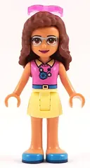 Minifigurka: FRND0263:  Friends Olivia (Nougat) - Bright Light Yellow Skirt, Dark Pink Top, Sunglasses