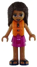 Minifigurka: FRND0264:  Friends Andrea - Magenta Layered Skirt, Dark Turquoise and Gold Top, Life Jacket