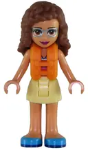 Minifigurka: FRND0266:  Friends Olivia (Nougat) - Bright Light Yellow Skirt, Dark Pink and Dark Azure Swimsuit Top, Life Jacket