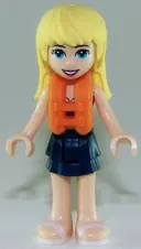 Minifigurka: FRND0267:  Friends Stephanie - Dark Blue Layered Skirt, Magenta and Medium Blue Swimsuit Top, Life Jacket