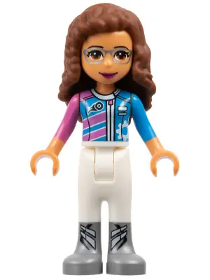 FRND0269:  Friends Olivia (Nougat) - White Trousers, Dark Pink and Dark Azure Racing Jacket