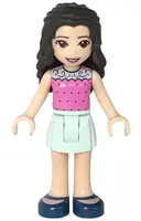 Minifigurka: FRND0270:  Friends Emma - Dark Pink Top with Dots, Light Aqua Skirt, Dark Blue Shoes