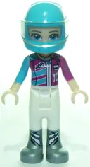 Minifigurka: FRND0277:  Friends Stephanie - White Trousers, Medium Azure and Magenta Racing Jacket, Helmet