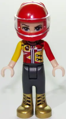FRND0278:  Friends Vicky - Trousers with Gold Boots, Red and Yellow Racing Jacket, Helmet