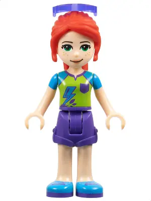 FRND0280:  Friends Mia - Dark Purple Shorts, Lime Top, Red Hair, Sunglasses